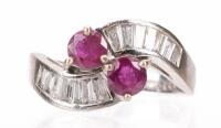Ladies Diamond and Ruby Ring in 14K White Gold