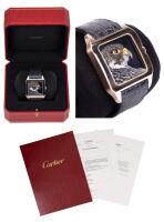 Magnificent Cartier Men's Santos Dumont Watch, Hawk Motif with High Relief Hand Engraving and Champlev&Atilde;&copy; Enamel. Limited
