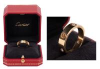 Cartier 18K Yellow Gold Love Ring with 3 Diamonds in Original Ring Box and Outer Box in Mint Condition