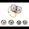 Two Pair of Ladies Black South Sea Pearl Earrings, One Pair Especially Fine, Plus Double Pearl and 14K Yellow Gold Ring