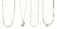 Four 14K Yellow Gold Necklaces, Two with Pearls