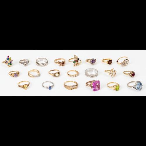 Twenty-One (21) Rings all in 10K Yellow or White Gold some with Semi-Precious Stones Including Opals, Topaz, Garnets and