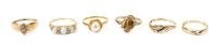 Collection of 5 14K Yellow Gold Rings and One in 10K with Accent Diamonds, Pearls and Opals.