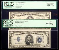Pair of Gem Quality $5.00 Silver Certificate Notes