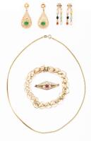 Vintage 14K Yellow Gold Ladies Jewelry; Bracelet, 2 Pair of Earrings, Gold Chain and Antique Pin