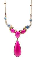 Stunning Rubellite, Diamond and Moonstone Necklace by Hubert in 14K Yellow Gold, a Remarkable Estate Piece