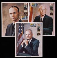Apollo 11: Three Individual Portrait Images Signed and Inscribed by Armstrong, Aldrin and Collins, Post Office Canceled on July