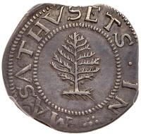 1652 Pine Tree Shilling. Large planchet, pellets at trunk. 68.6 grs