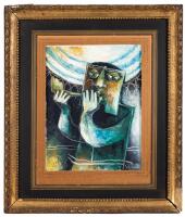 Pinchas Shaar: "Blowing of the Shofar" Original Oil on Canvas Laid on Cardboard