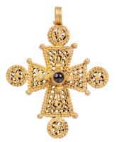 Magnificent Byzantine High Karat Yellow Gold Cross Pendant Boasting Lovely Filigree Work.