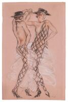 &Atilde;&permil;dourad Chimot. "Tango Dancers" Original Art Deco Composition in Crayon and Graphite on Paper