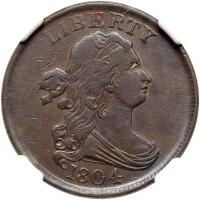 1804 Bust 1/2C. Plain 4, Stemless NGC AU55