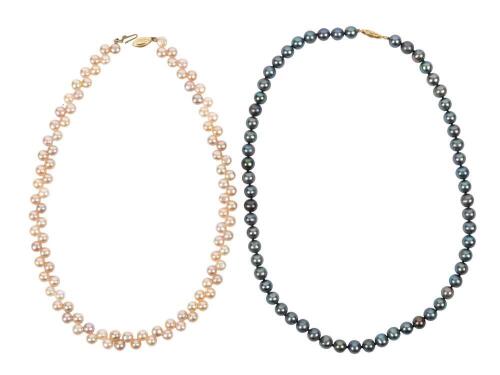 Lovely Pair of Pearls Each with 14K Yellow Gold Clasps. South Sea and Flat Backed Pearls