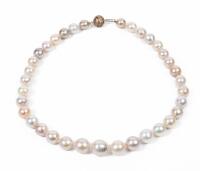 Vintage Near Round, Freshwater Pearls with Beautiful 14K Yellow Gold Open Work Ball Clasp Graduating from 10mm to 14mm